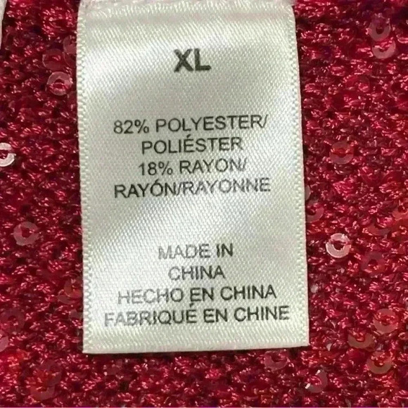 Alfred Dunner Sweater Women XL Red Gold Metallic Color Block Embellished Sweater - Picture 9 of 9